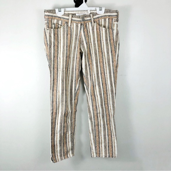 Isabel Marant Étoile Cropped Jeans Multicolor Chevron Stripe Print US Size 6 - Picture 1 of 8